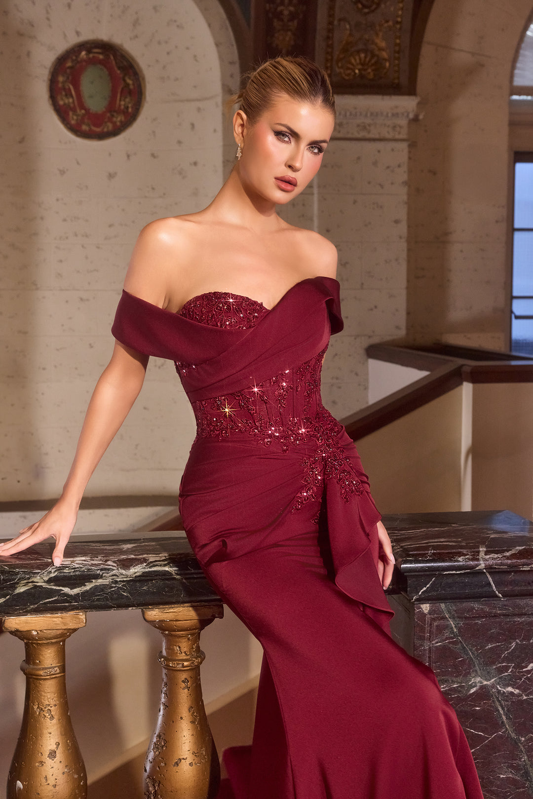 Cinderella Divine CM387 Evening Gown Off-the-Shoulder Silhouette