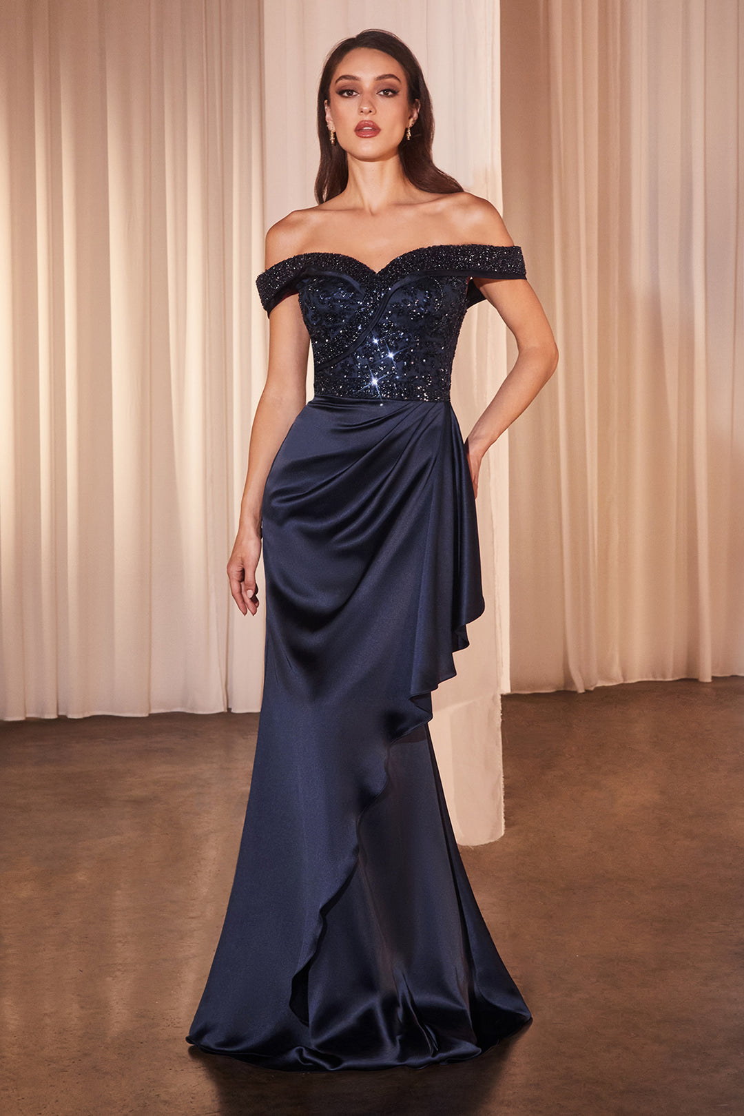 navy blue cinderella dress Off Shoulder Ball Gown by Cinderella Couture 8390JQ