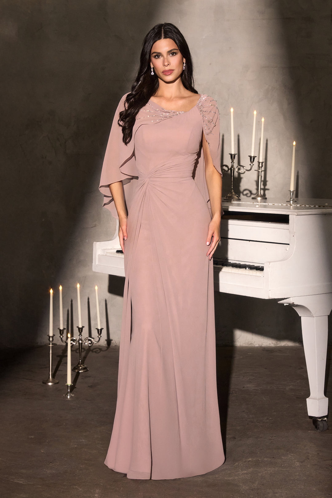 Cinderella Divine CR884 Evening Gown with Cape Sleeves