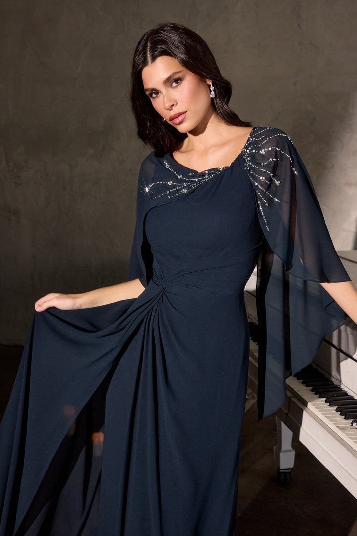 Cinderella Divine CR884 Evening Gown with Cape Sleeves