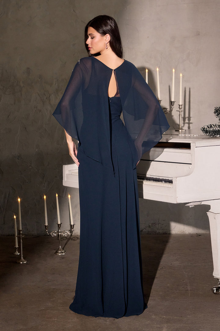 Cinderella Divine CR884 Evening Gown with Cape Sleeves