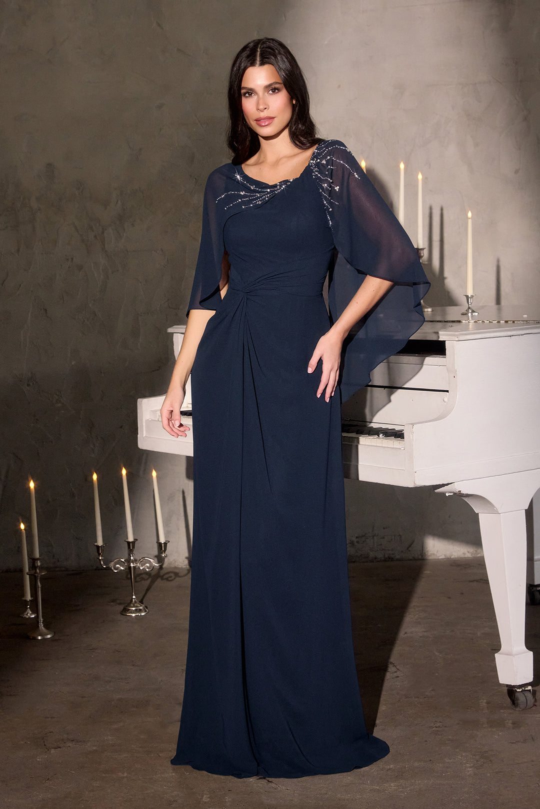 Cinderella Divine CR884 Evening Gown with Cape Sleeves