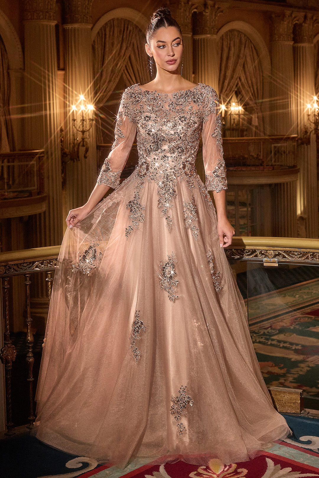 Cinderella Divine J883 Evening Gown with High Neckline