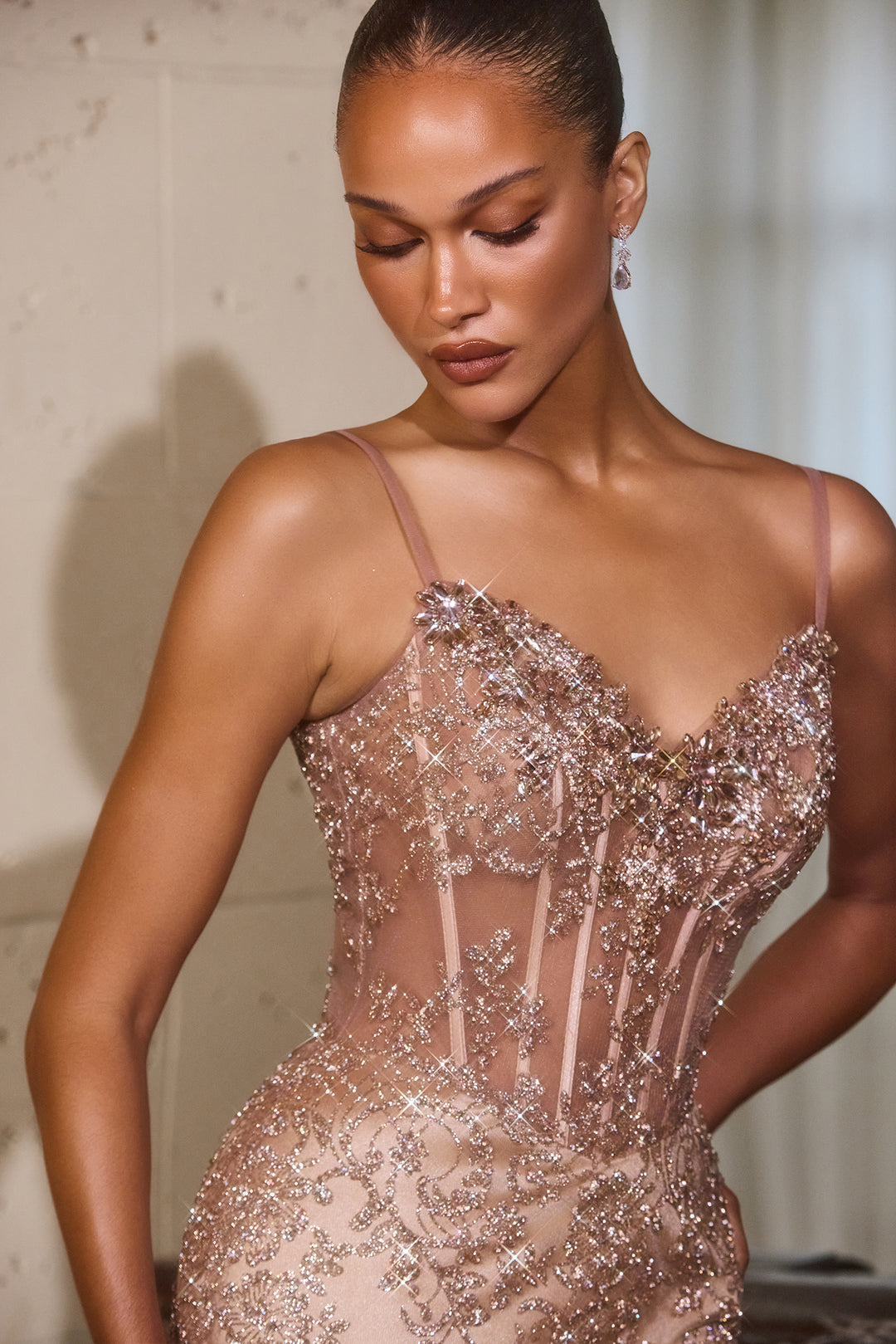 Cinderella Divine J889 Evening Gown with Sheer Corset Bodice