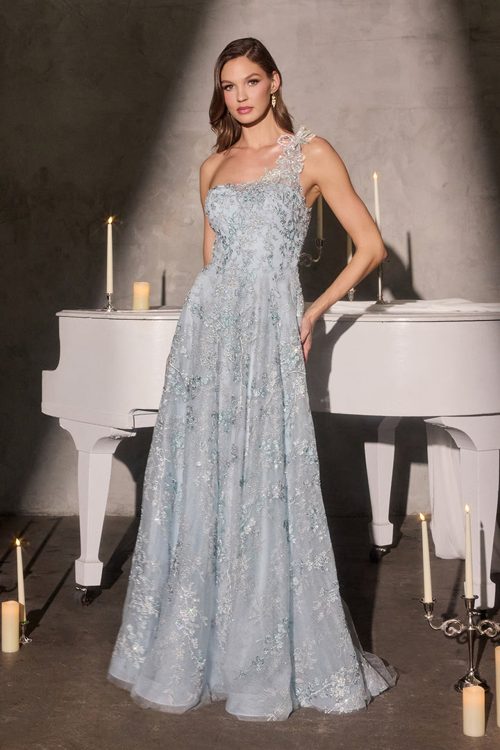 Cinderella Divine J909 A-Line Evening Gown with One-Shoulder Neckline