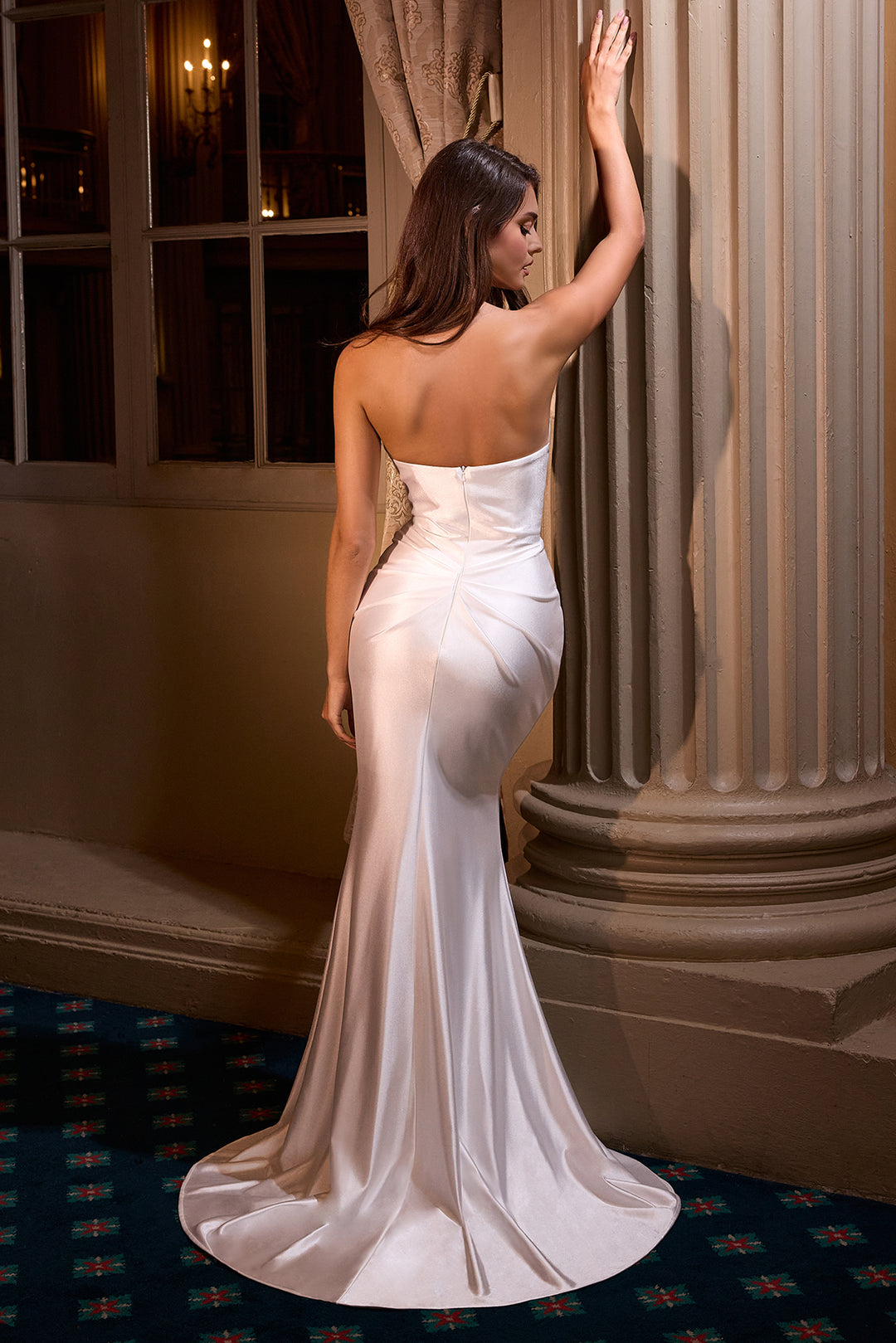 Cinderella Divine KV1118W Fitted Satin Evening Gown with Slit