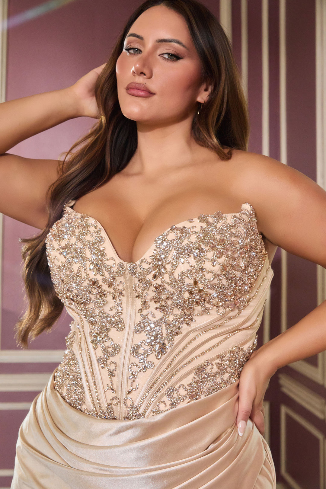 Cinderella Divine KV1136C Fitted Evening Gown with Sweetheart Neckline