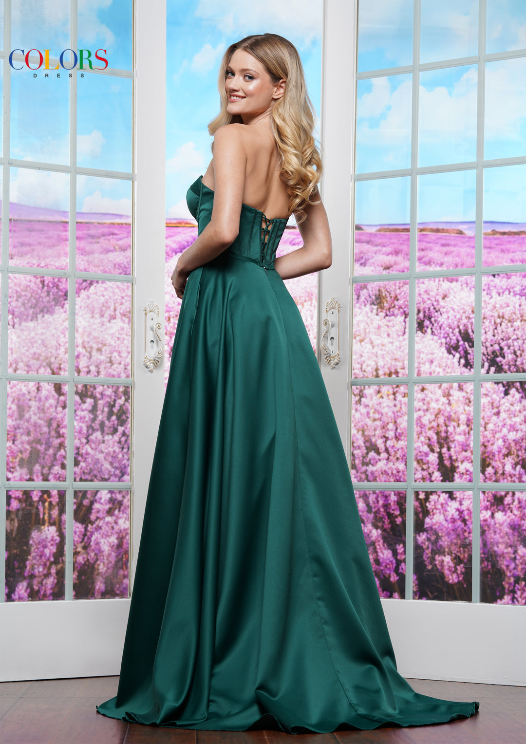 Colors Dress 3434 Sweetheart Satin Prom Dress With High Slit