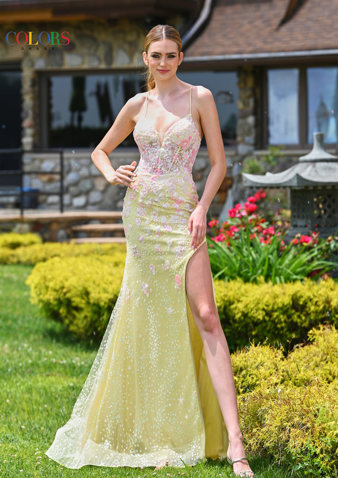 COLORS 3447 Long Mermaid Prom Dress With Beaded Detail