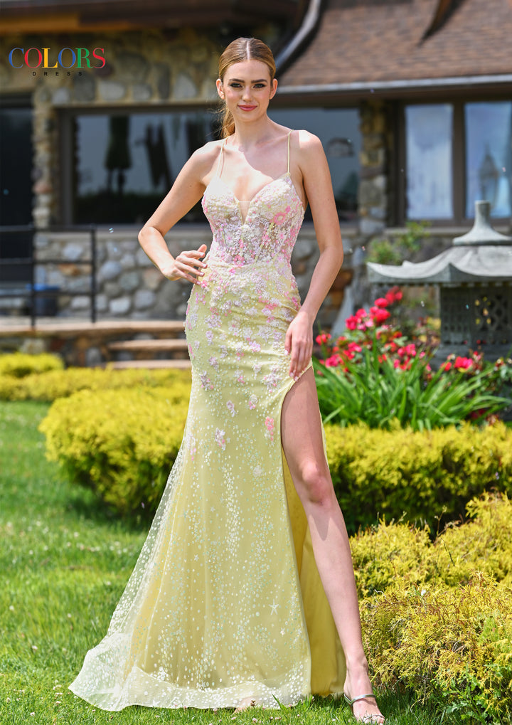 COLORS 3447 Long Mermaid Prom Dress With Beaded Detail