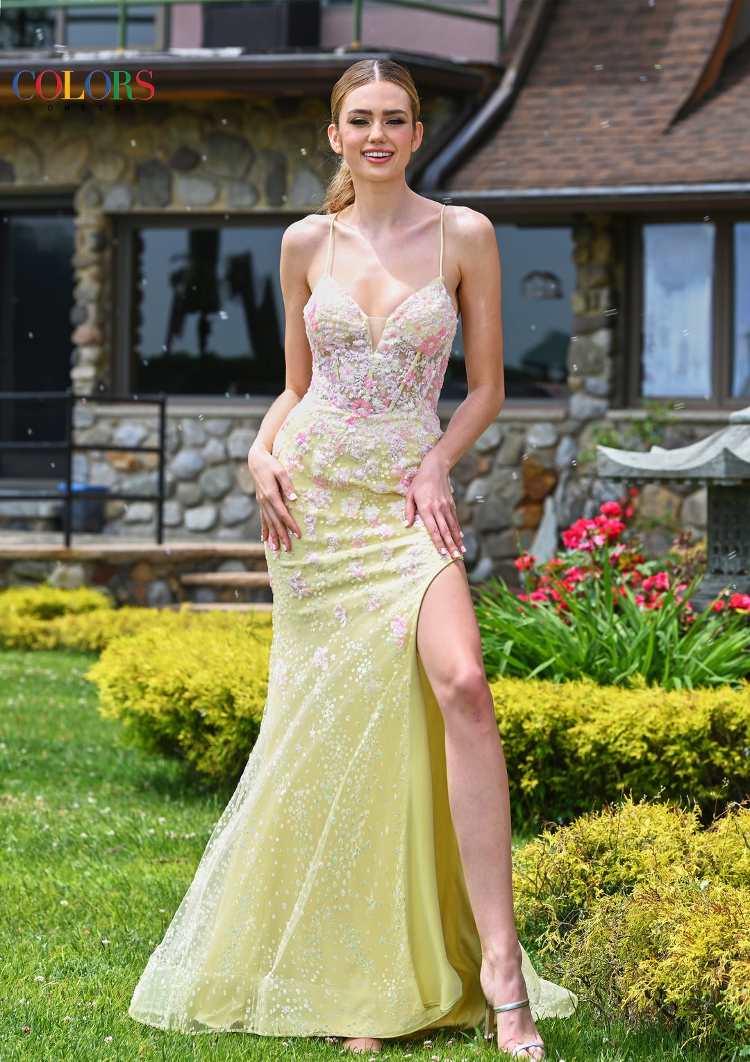 COLORS 3447 Long Mermaid Prom Dress With Beaded Detail
