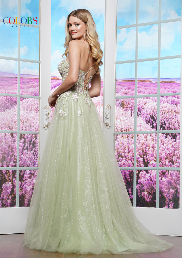 Colors Dress 3496 Floral Appliqued Sweetheart Prom Dress