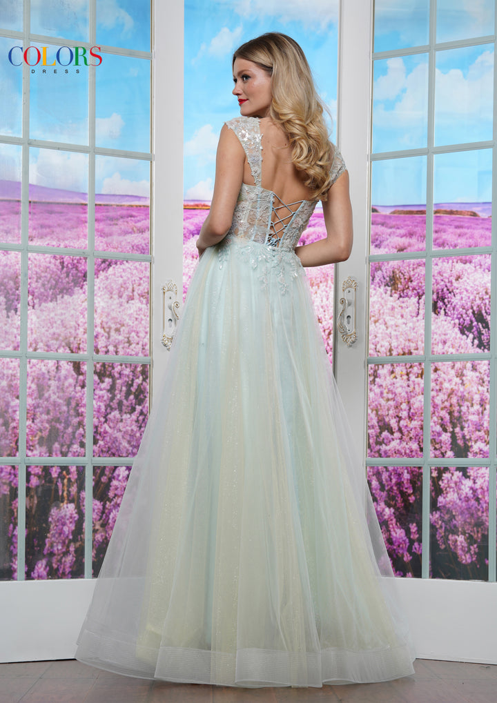 Colors Dress 3498 Off-Shoulder Glitter Tulle Prom Gown