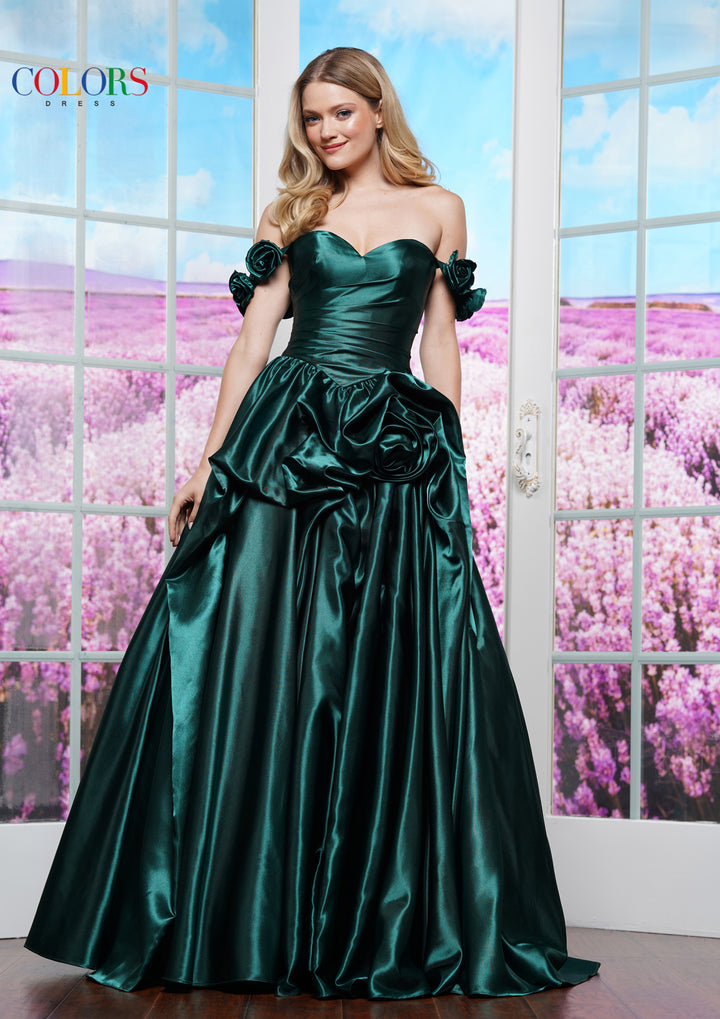 Colors Dress 3521 Off Shoulder Prom Dress With Ruched Skirt