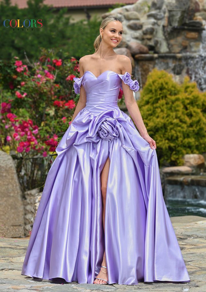 Colors Dress 3521 Off Shoulder Prom Dress With Ruched Skirt