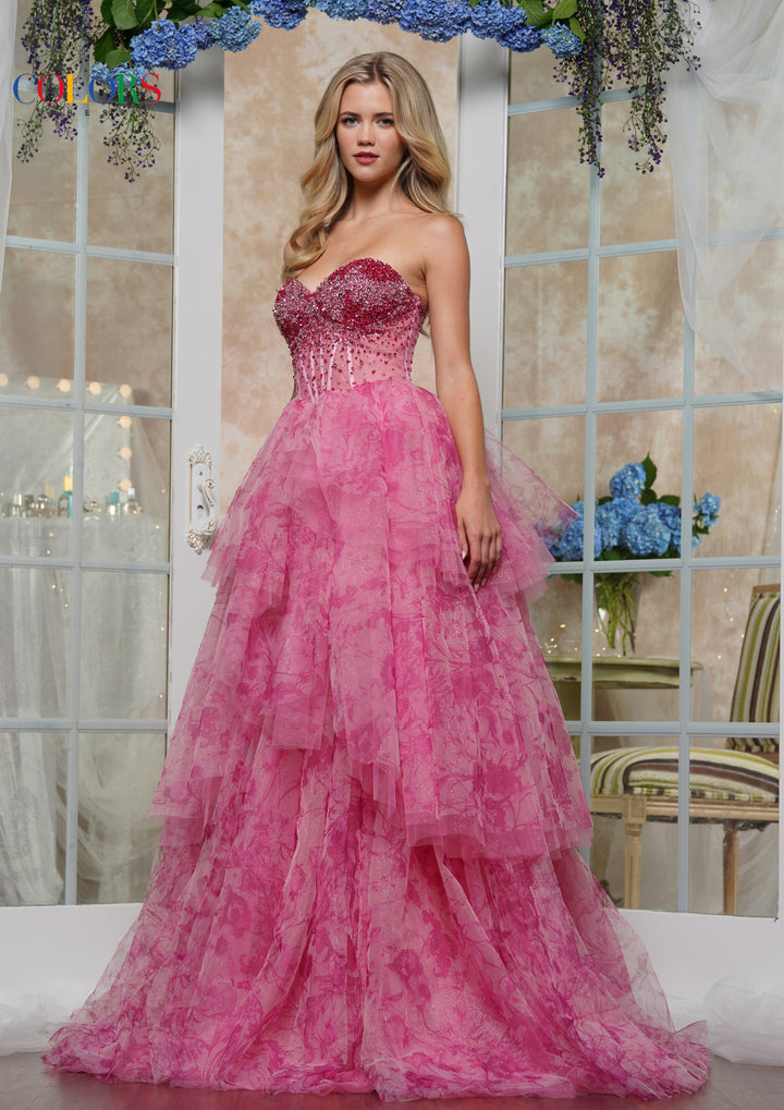 Colors Dress 3572 Beaded Sweetheart Floral Print Ballgown