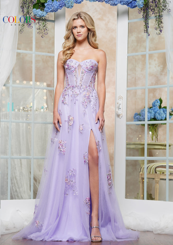 Colors Dress 3575 Floral Embroidered Tulle A-Line Prom Dress
