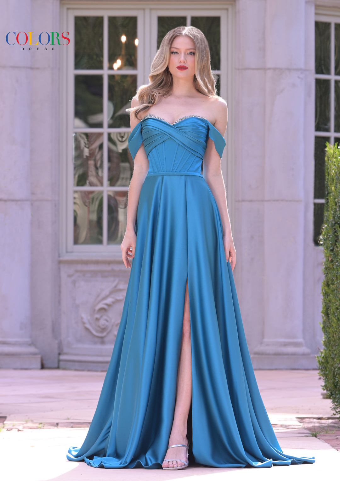 Colors Dress 3606 Ruched Off Shoulder Prom Dress