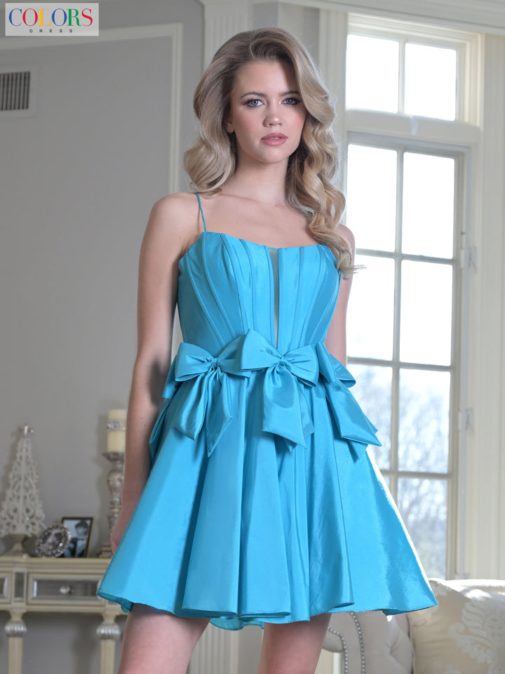 COLORS 3637 Short A-Line Homecoming Dress With Bow Waist