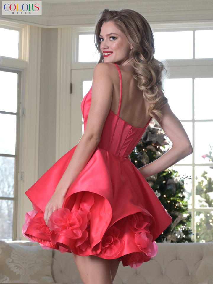 COLORS 3641 Short Homecoming Dress With Plunging Neckline