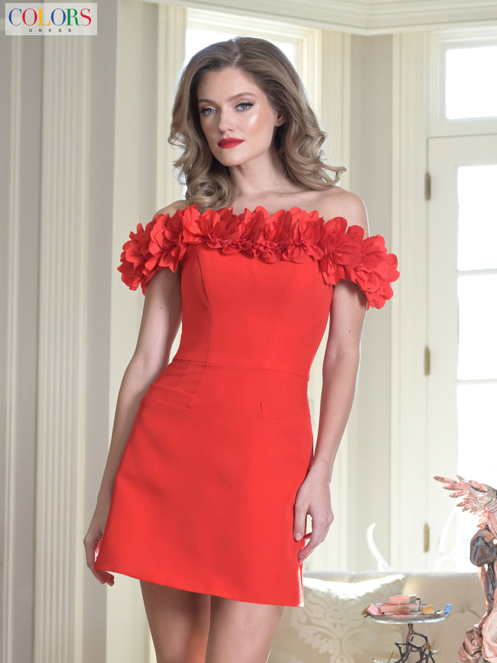 Colors Dress 3679 Off-The-Shoulder Short Homecoming Dress