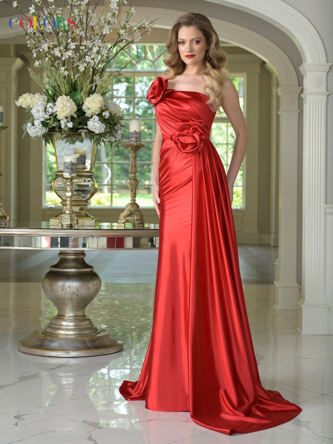 COLORS 3731 Strapless Long Prom Dress With Thigh-High Slit