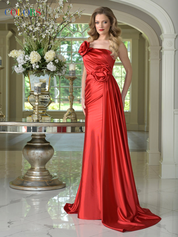 COLORS 3731 Strapless Long Prom Dress With Thigh-High Slit