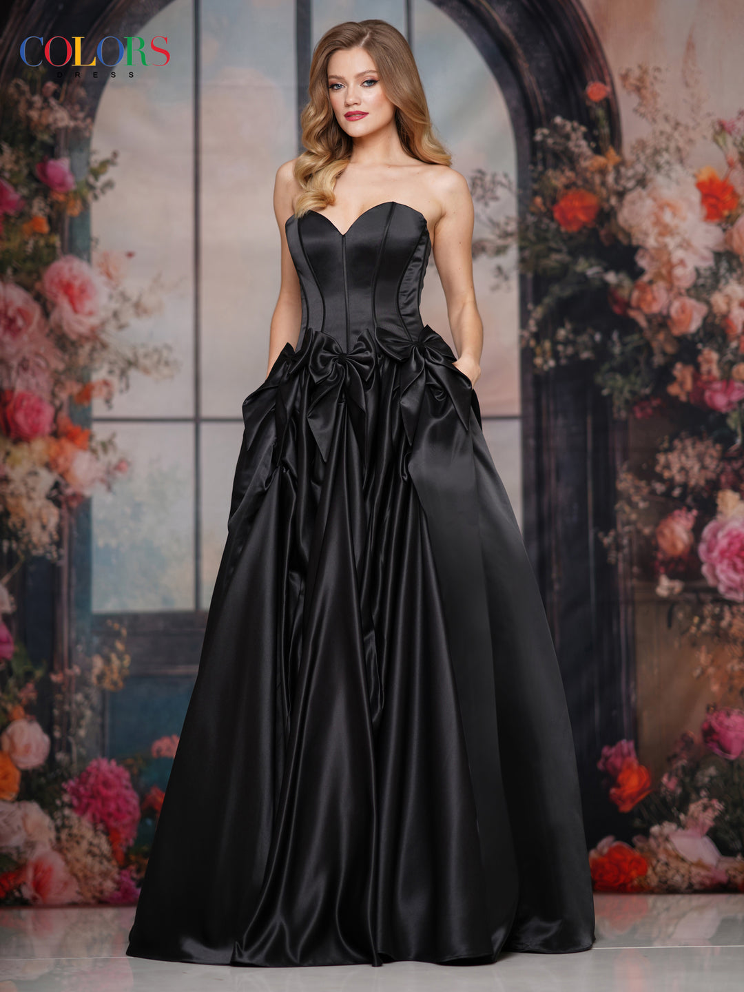COLORS 3739 Hot Pink Long Prom Dress With Sweetheart Neckline