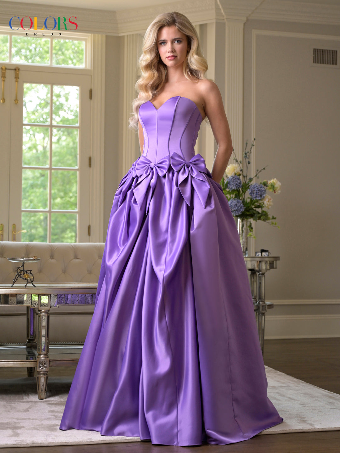 COLORS 3739 Hot Pink Long Prom Dress With Sweetheart Neckline