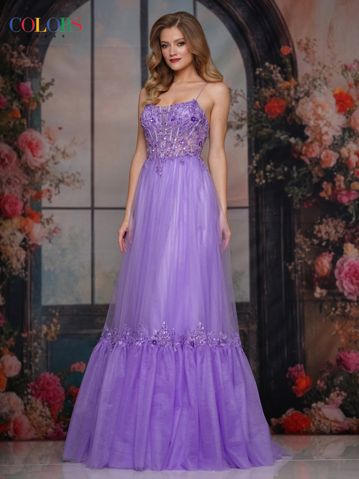 COLORS 3799 Long Prom Dress With Crisscross Spaghetti Straps