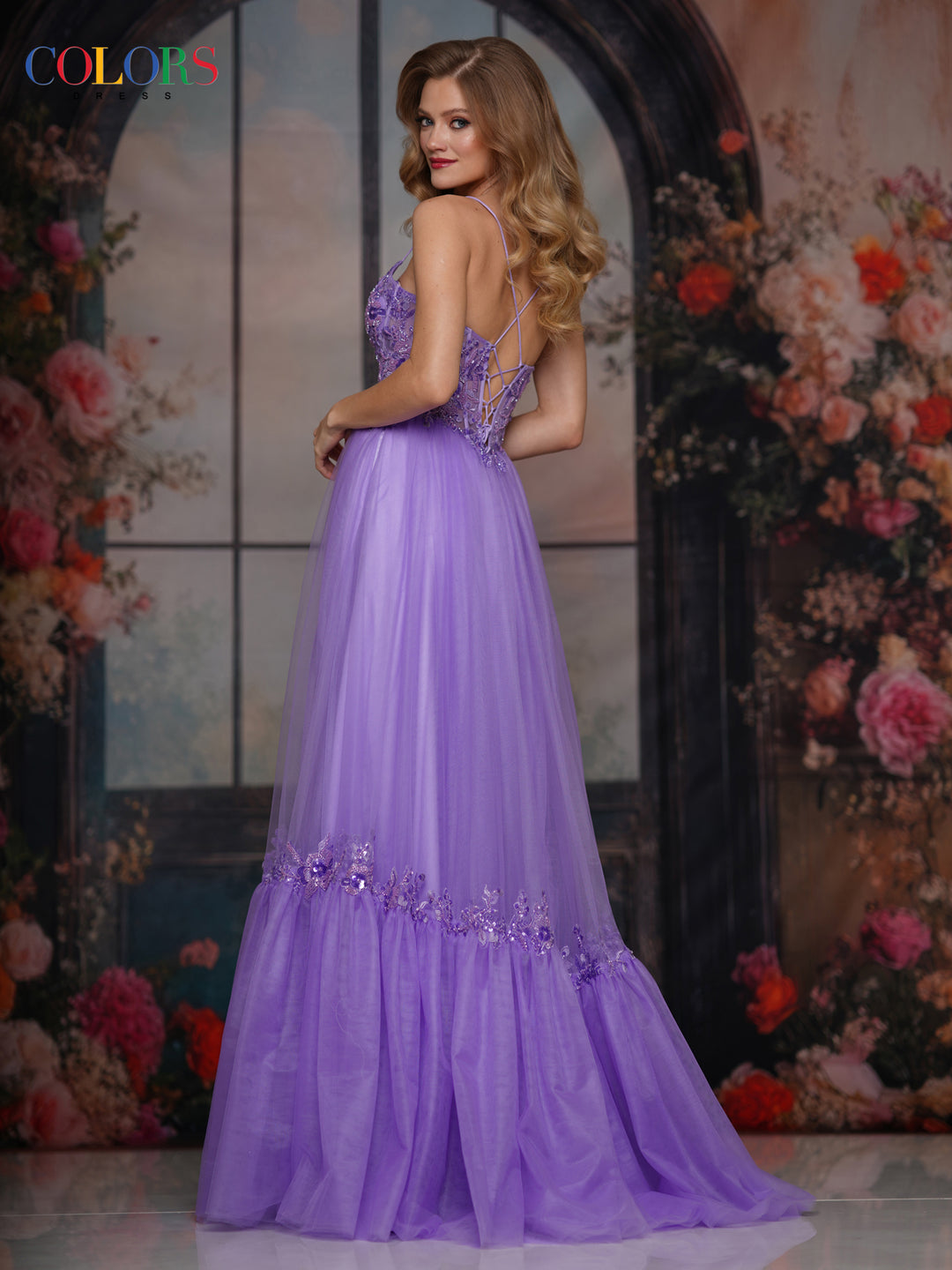 COLORS 3799 Long Prom Dress With Crisscross Spaghetti Straps