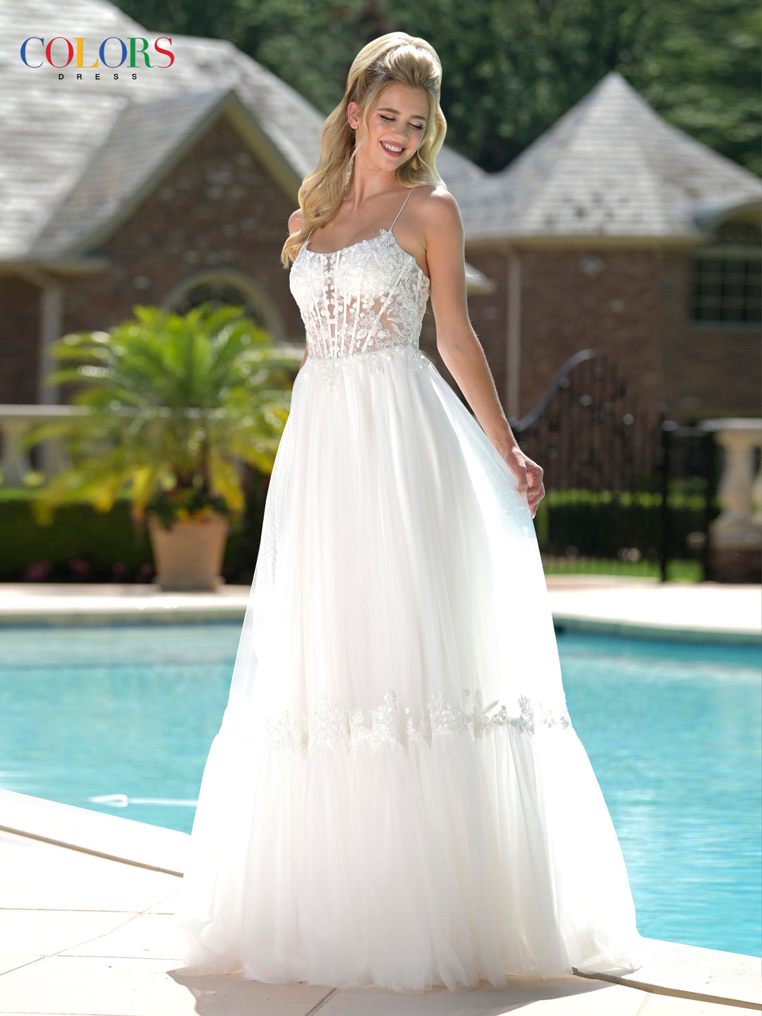 COLORS 3799 Long Prom Dress With Crisscross Spaghetti Straps