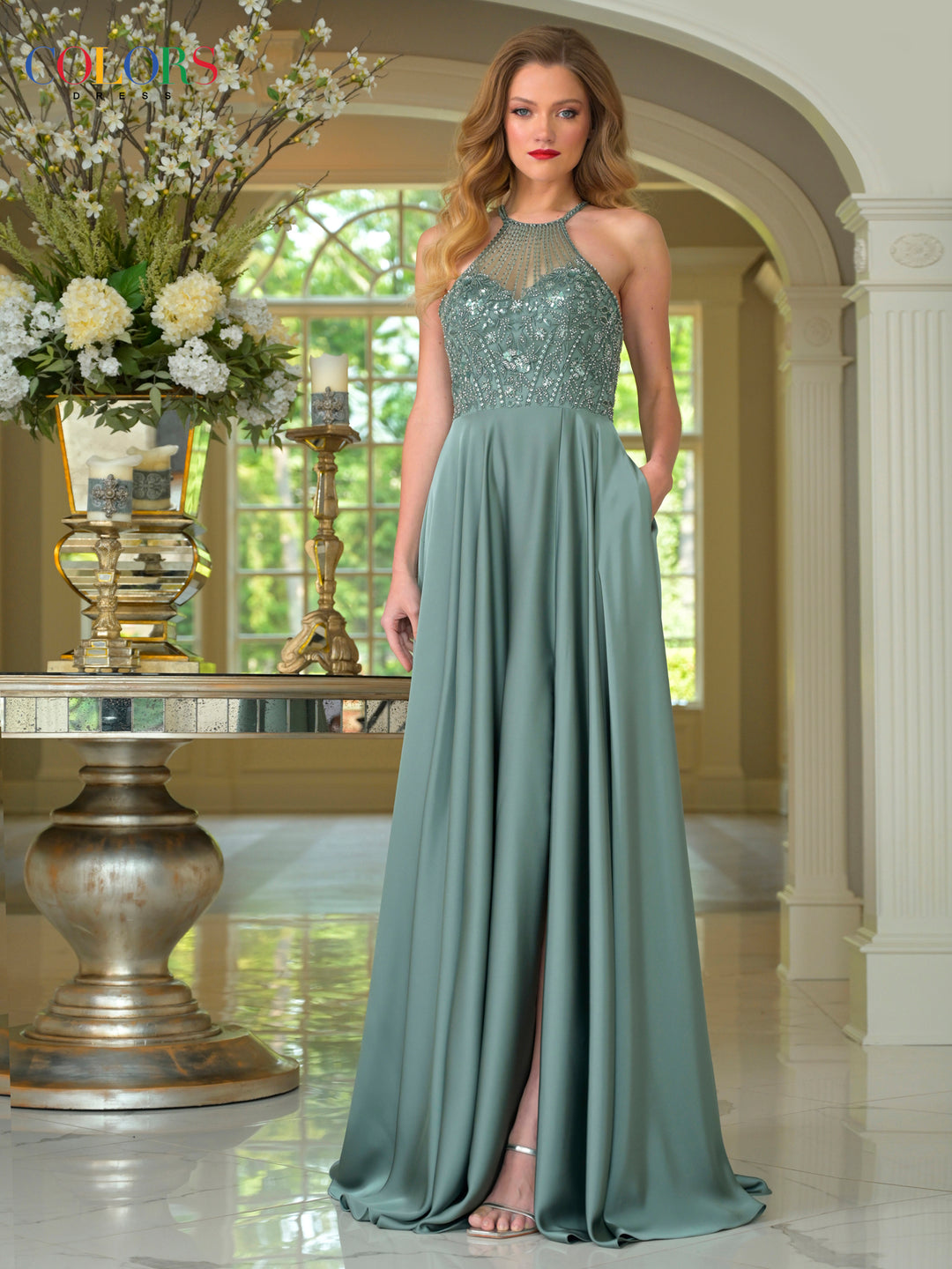 COLORS 3822 Long Prom Dress With Sweetheart Neckline