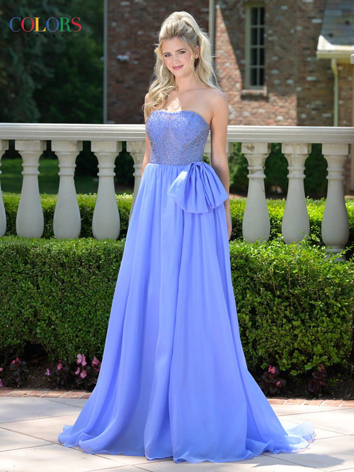 COLORS 3843 Sage Strapless Prom Dress With A-Line Skirt