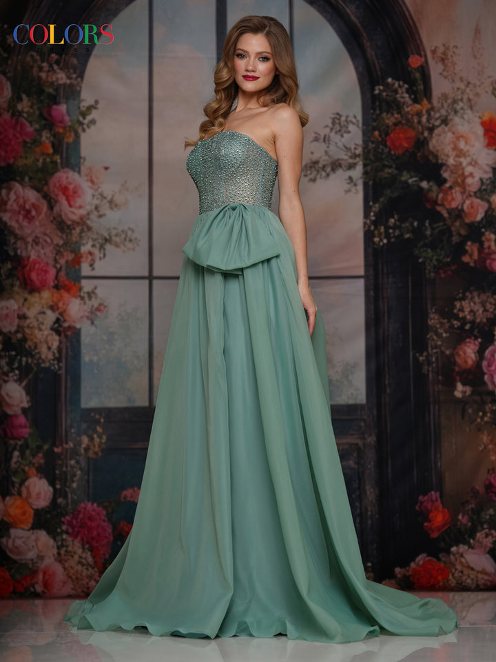 COLORS 3843 Sage Strapless Prom Dress With A-Line Skirt