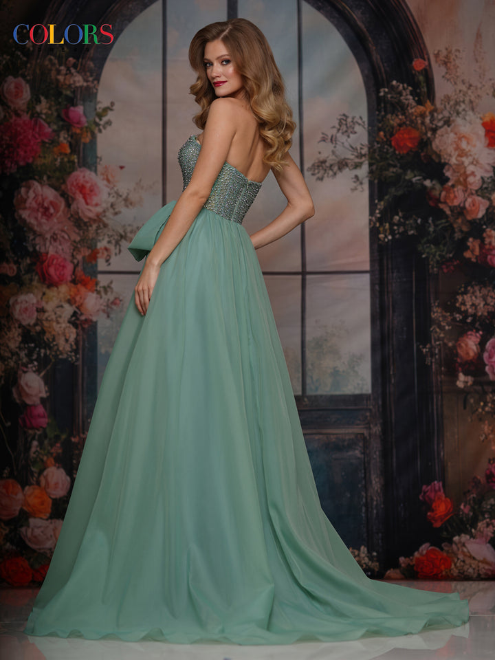 COLORS 3843 Sage Strapless Prom Dress With A-Line Skirt