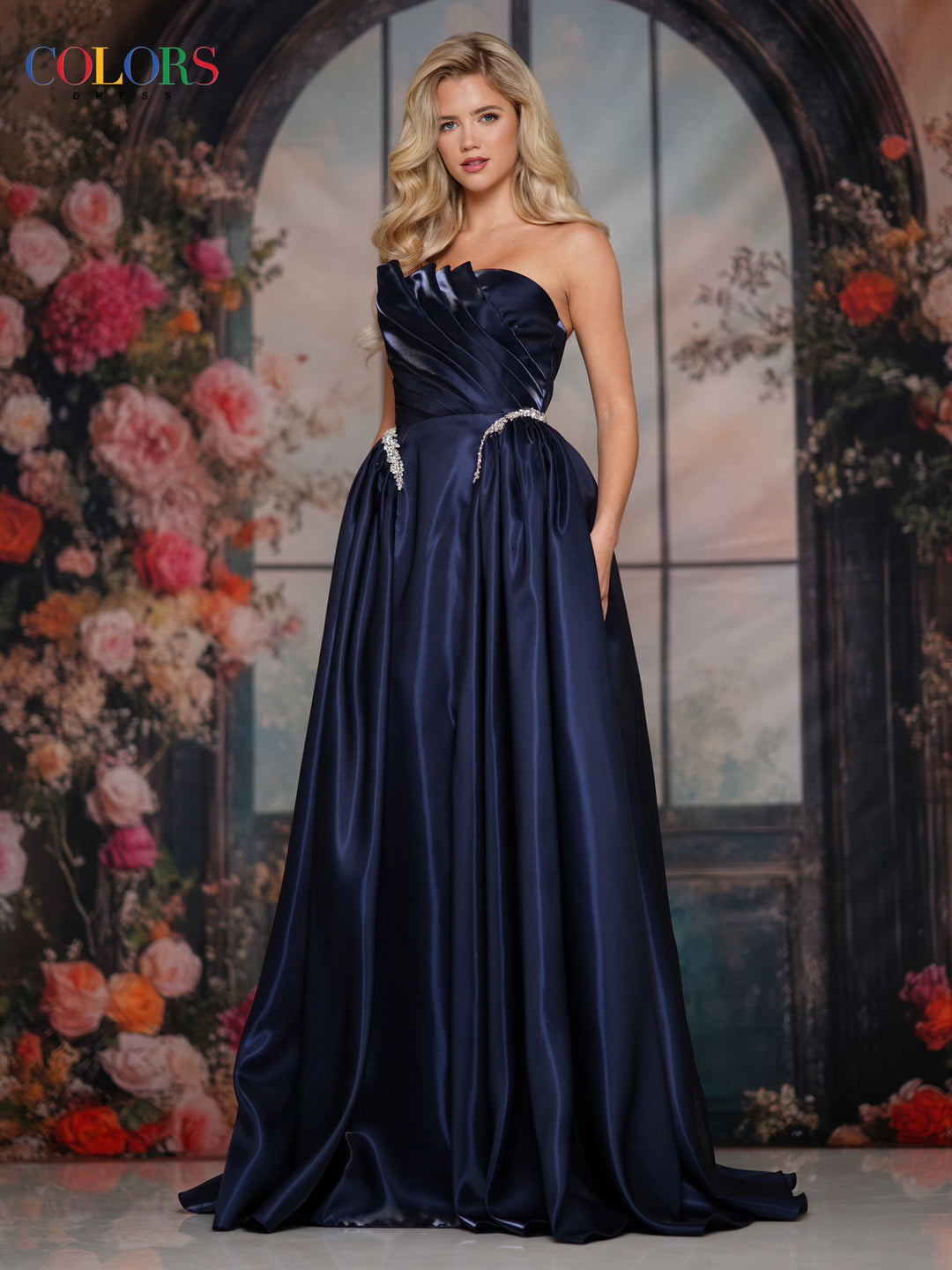 COLORS 3845 A-Line Prom Dress With Strapless Bodice