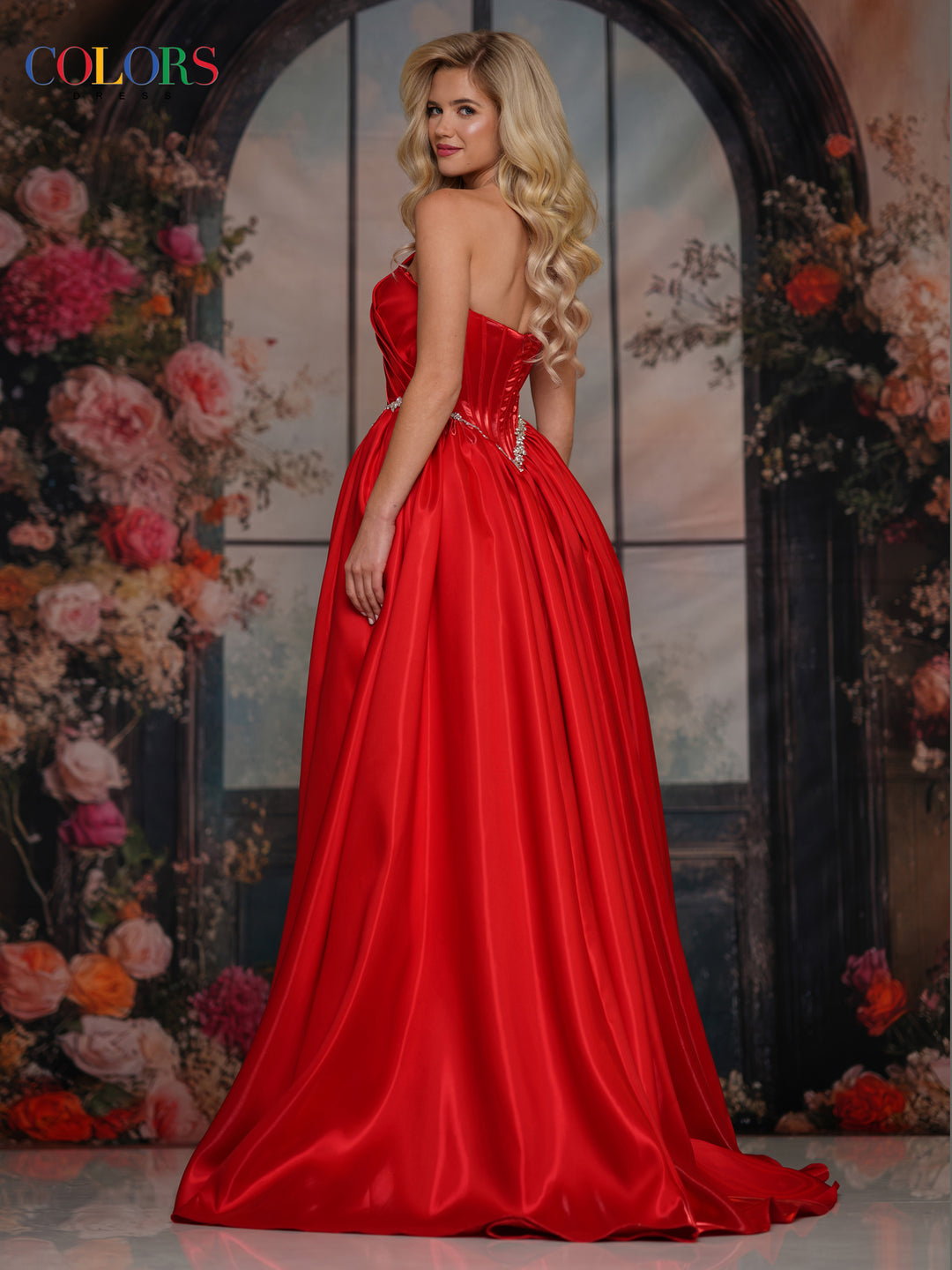 COLORS 3845 A-Line Prom Dress With Strapless Bodice