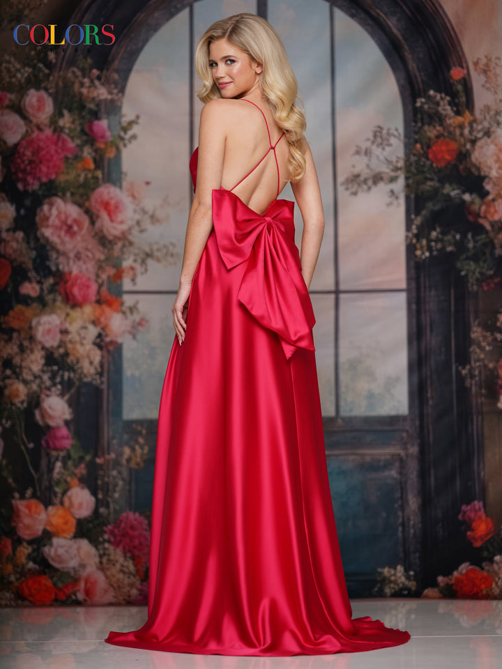 COLORS 3851 Satin Long Prom Dress With V-Neckline