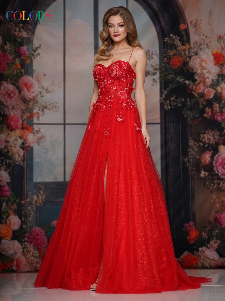 Colors Dress 3496 Floral Appliqued Sweetheart Prom Dress