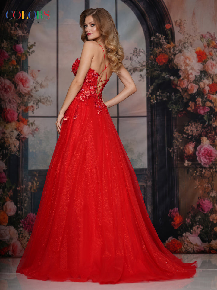 Colors Dress 3496 Floral Appliqued Sweetheart Prom Dress