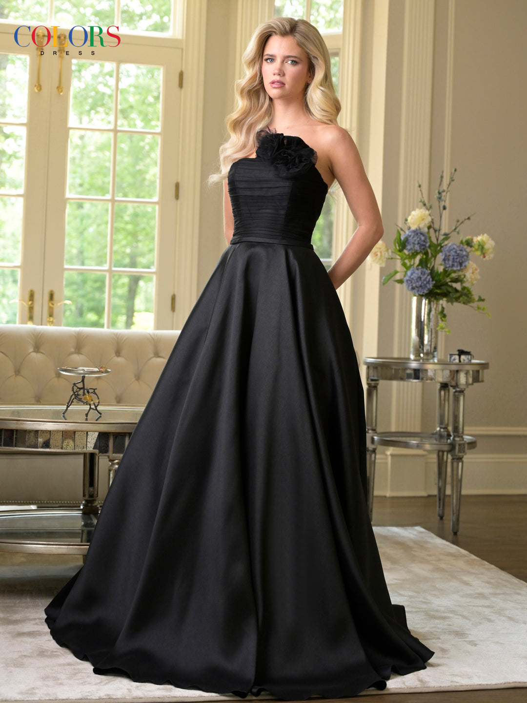 Colors Dress 3737 Floral Accent A-Line Silhouette Evening Gown