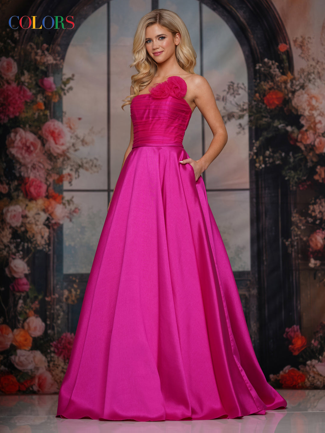Colors Dress 3737 Floral Accent A-Line Silhouette Evening Gown