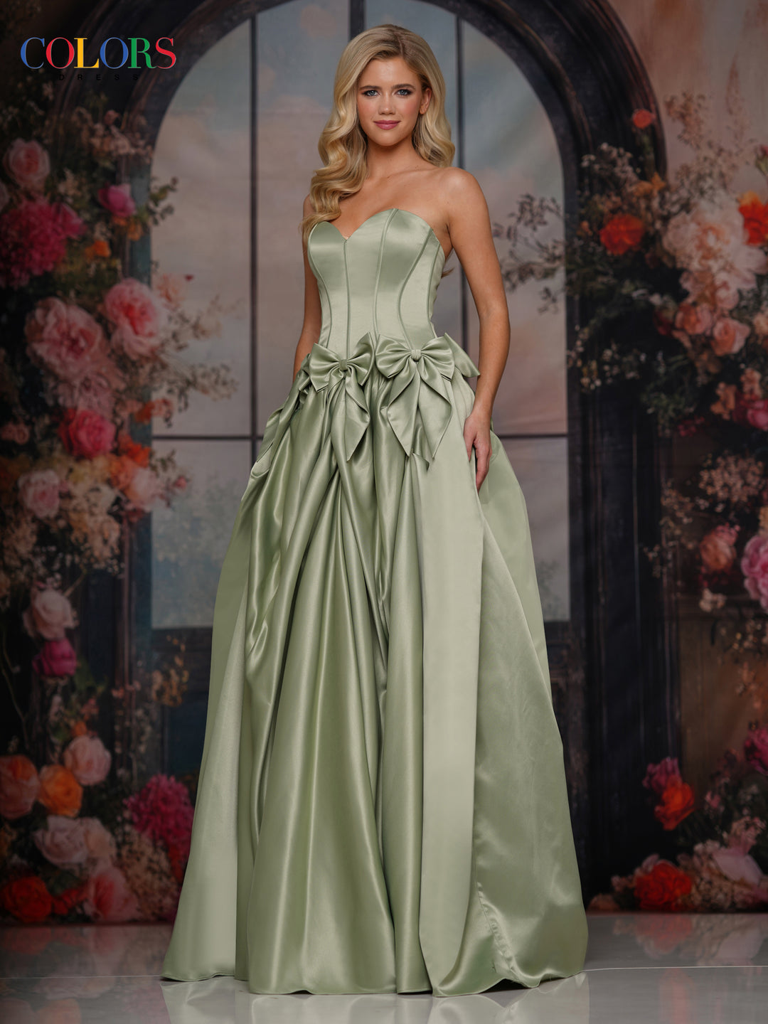 Colors Dress 3739 Bow Accent A-Line Silhouette Evening Gown