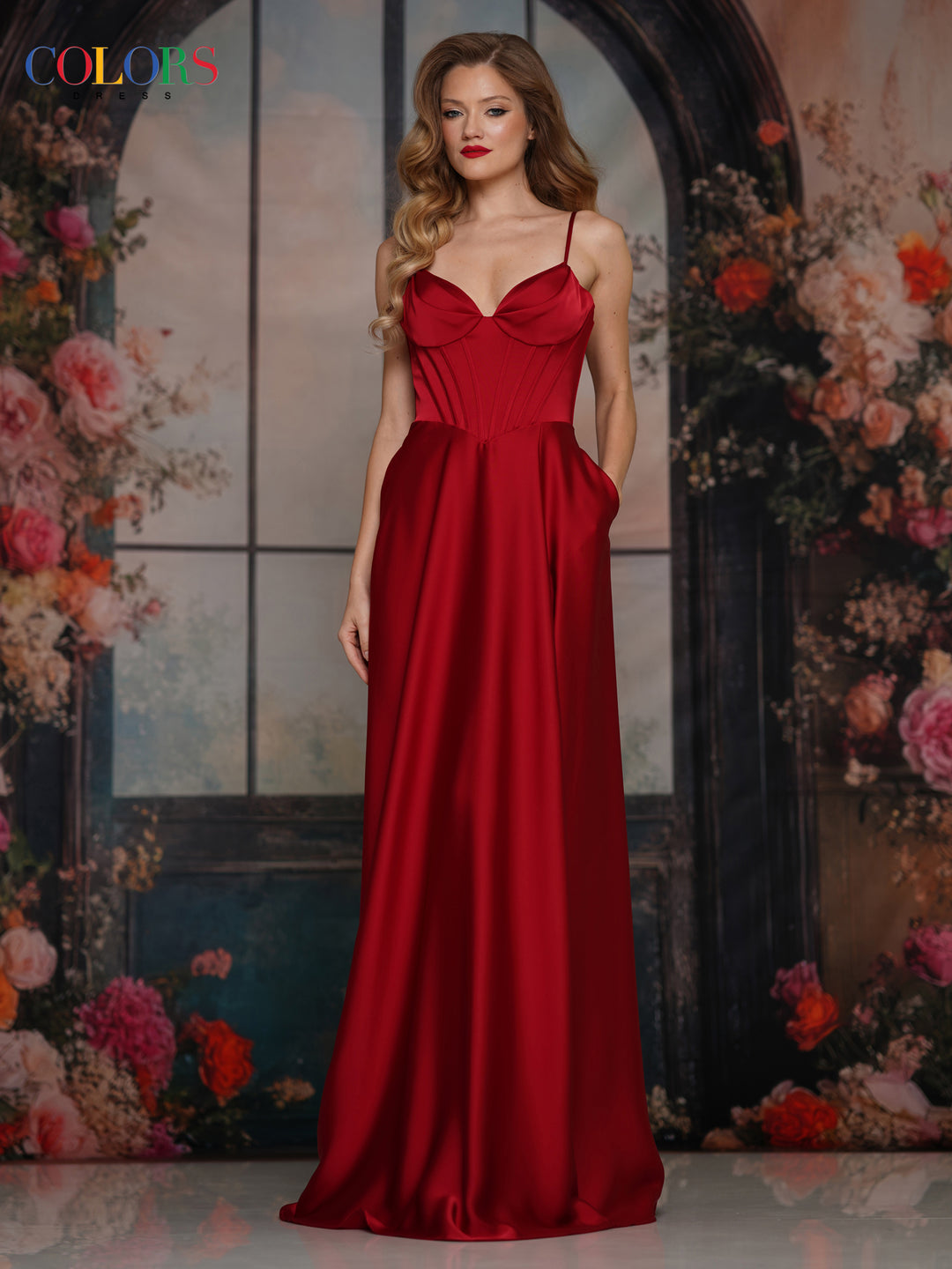 Colors Dress 3743 Sweetheart Satin A-Line Evening Gown