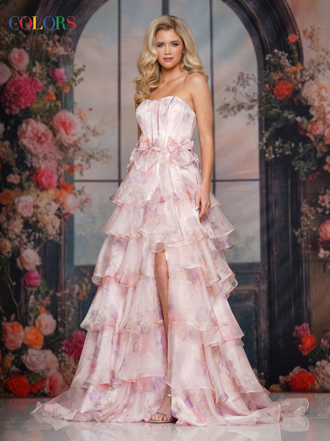 Colors Dress 3809 Floral Print A-Line Evening Gown