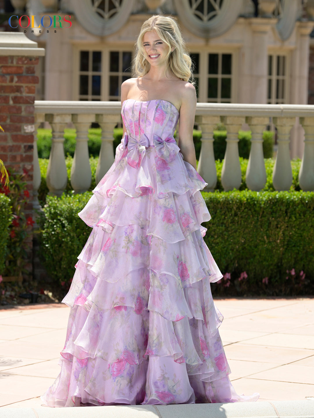 Colors Dress 3809 Floral Print A-Line Evening Gown