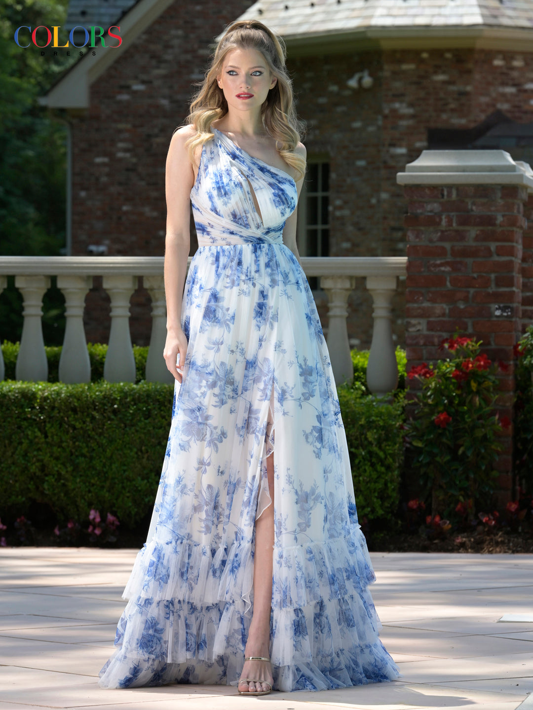Colors Dress 3814 One Shoulder Floral Evening Gown