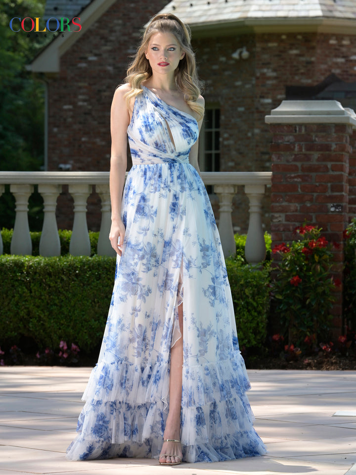 Colors Dress 3814 One Shoulder Floral Evening Gown