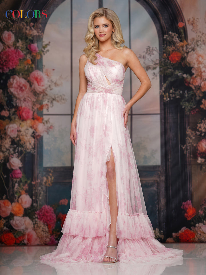 Colors Dress 3814 One Shoulder Floral Evening Gown